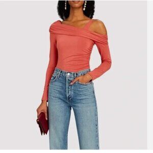 Jonathan Simkhai Gianna Jersey Long Sleeve One Shoulder Bodysuit Sienna Pink MED